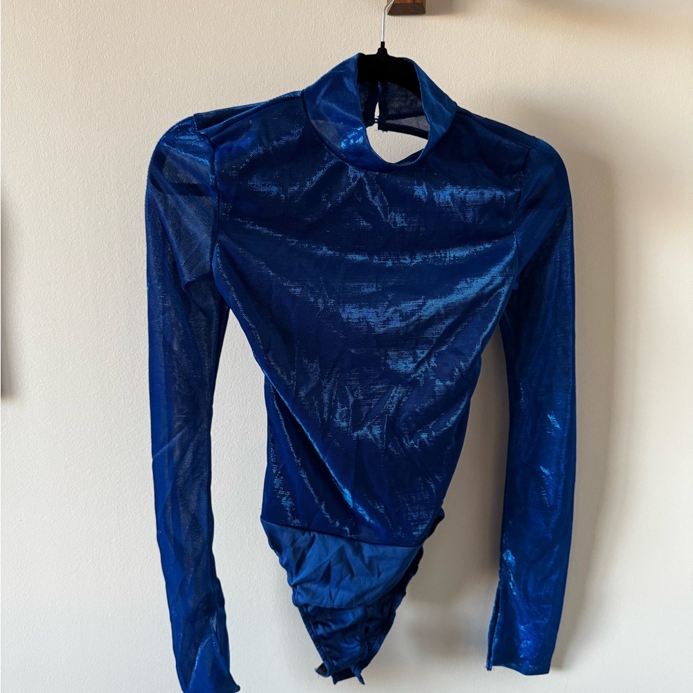 Shimmering Blue Long Sleeve Bodysuit & Skirt Set